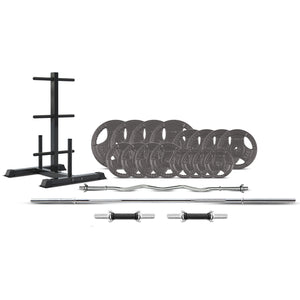 NNEDSZ 90kg Tri-Grip Standard Barbell Weight Set with Weight Tree 25mm