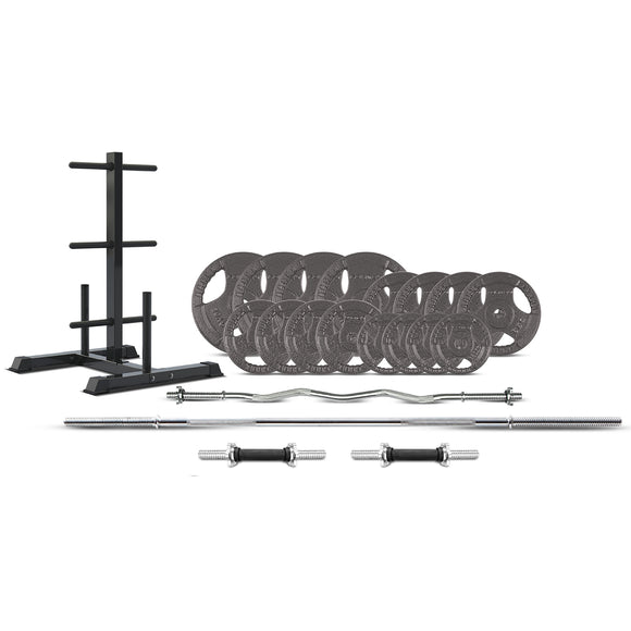 NNEDSZ 90kg Tri-Grip Standard Barbell Weight Set with Weight Tree 25mm