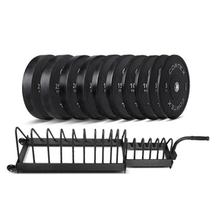 NNEDSZ 150kg Black Series V2 Rubber Olympic Bumper Plate Set 50mm with 16 Plate Toaster Rack