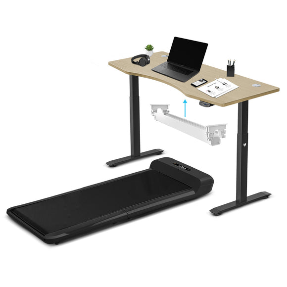 NNEDSZ WalkingPad C2 Treadmill + ErgoDesk Automatic Standing Desk 1500mm in Oak/Black + Cable Management Tray