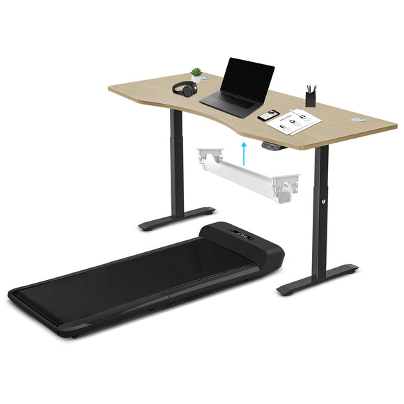 NNEDSZ WalkingPad C2 Treadmill + ErgoDesk Automatic Standing Desk 1800mm in Oak/Black + Cable Management Tray