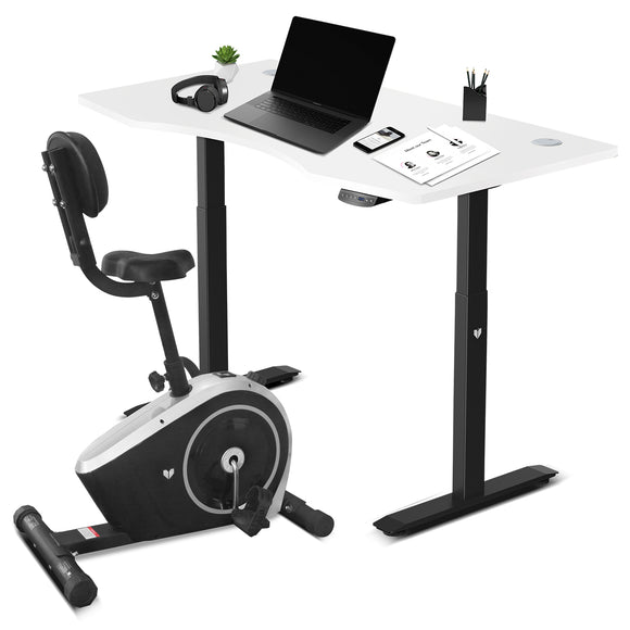 NNEDSZ Fitness Cyclestation 3 Exercise Bike with ErgoDesk Automatic Standing Desk 150cm in White/Black
