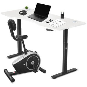 NNEDSZ Fitness Cyclestation 3 Exercise Bike with ErgoDesk Automatic Standing Desk 180cm in White/Black