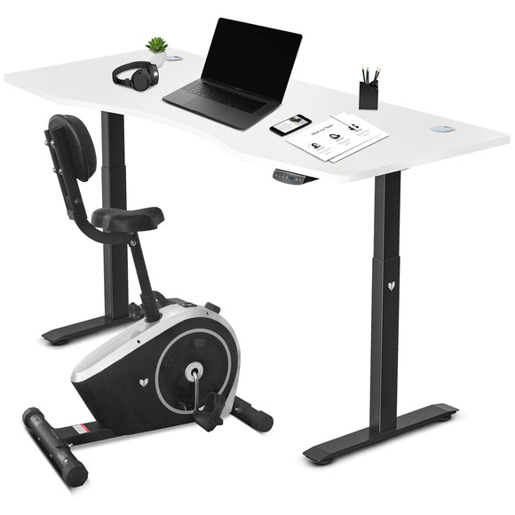 NNEDSZ Fitness Cyclestation 3 Exercise Bike with ErgoDesk Automatic Standing Desk 180cm in White/Black
