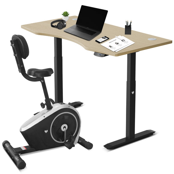 NNEDSZ Fitness Cyclestation 3 Exercise Bike with ErgoDesk Automatic Standing Desk 150cm in Oak/Black