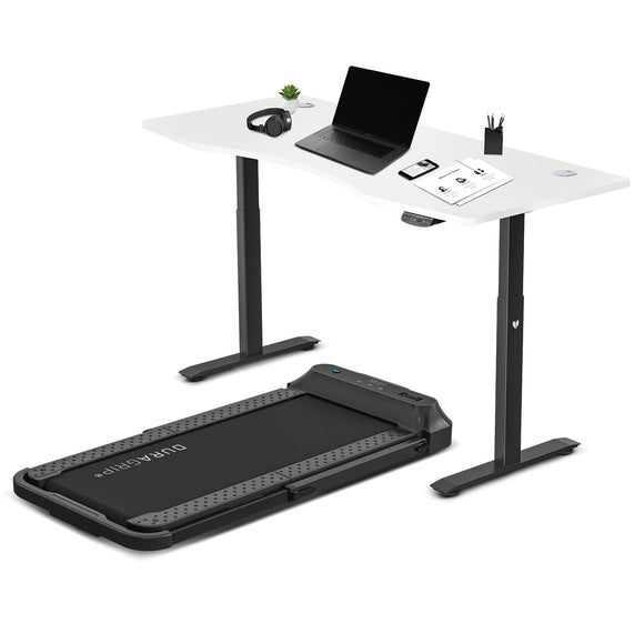 NNEDSZ Fitness V-FOLD Treadmill with ErgoDesk Automatic Standing Desk 1500mm in White/Black