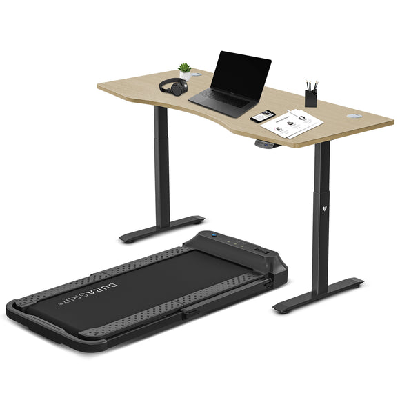 NNEDSZ Fitness V-FOLD Treadmill with ErgoDesk Automatic Standing Desk 1500mm in Oak/Black