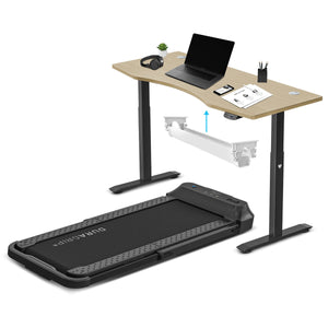 NNEDSZ Fitness V-FOLD Treadmill with ErgoDesk Automatic Standing Desk 1500mm in Oak/Black with Cable Management