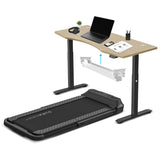 NNEDSZ Fitness V-FOLD Treadmill with ErgoDesk Automatic Standing Desk 1500mm in Oak/Black with Cable Management