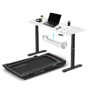 NNEDSZ LSG Pacer M5 with Dual Motor Automatic Standing Desk 150cm in White/Black and Cable Management