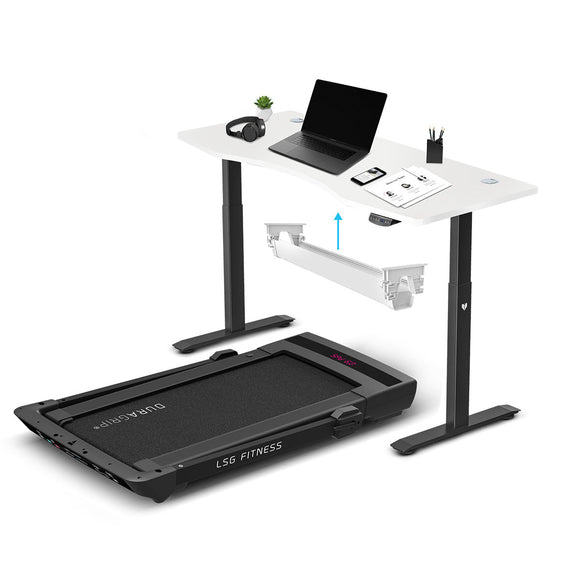 NNEDSZ LSG Pacer M5 with Dual Motor Automatic Standing Desk 150cm in White/Black and Cable Management