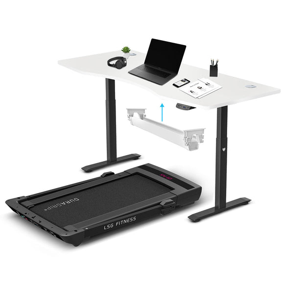 NNEDSZ LSG Pacer M5 with Dual Motor Automatic Standing Desk 180cm in White/Black and Cable Management