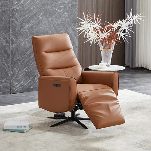 NNEDSZ Arm Chair Power Recliner 360 Degree Swiveling Cow Leather USB Charger Metal Legs