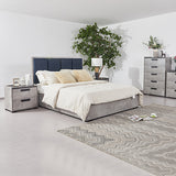 NNEDSZ Queen 4 Pcs Bedroom Suite with Tallboy Fabric Upholstery MDF Combination of Black & Cement Colour