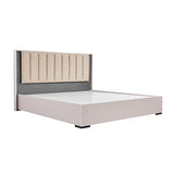 NNEDSZ Queen 4 Pcs Bedroom Suite with Dresser Fabric Upholstery MDF Combination of Champagne and Black Colour