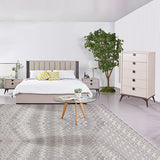 NNEDSZ Queen 4 Pcs Bedroom Suite with Tallboy Fabric Upholstery MDF Combination of Champagne and Black Colour