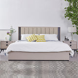 NNEDSZ Queen 4 Pcs Bedroom Suite with Tallboy Fabric Upholstery MDF Combination of Champagne and Black Colour