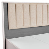 NNEDSZ Queen 4 Pcs Bedroom Suite with Tallboy Fabric Upholstery MDF Combination of Champagne and Black Colour