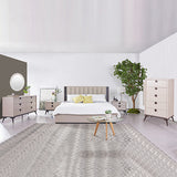 NNEDSZ Queen 5 Pcs Bedroom Suite Fabric Upholstery MDF Combination of Champagne and Black Colour