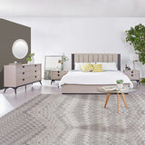 NNEDSZ Queen 5 Pcs Bedroom Suite Fabric Upholstery MDF Combination of Champagne and Black Colour