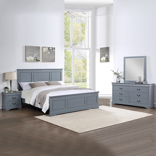 NNEDSZ 4 Pieces Bedroom Suite in Solid Wood & MDF King Size Grey Colour Bed, Bedside Table & Dresser