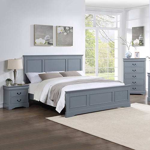 NNEDSZ 4 Pieces Bedroom Suite in Solid Wood & MDF King Size Grey Colour Bed, Bedside Table & Tallboy