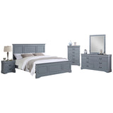 NNEDSZ 5 Pieces Bedroom Suite in Solid Wood & MDF King Size Grey Colour Bed, Bedside Table, Dresser & Tallboy