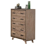 NNEDSZ 4 Pieces Bedroom Suite King Size Silver Brush in Acacia Wood Construction Bed, Bedside Table & Tallboy