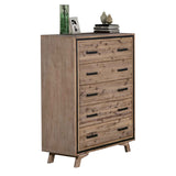 NNEDSZ 5 Pieces Bedroom Suite King Size Silver Brush in Acacia Wood Construction Bed, Bedside Table, Tallboy & Dresser