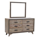 NNEDSZ 5 Pieces Bedroom Suite King Size Silver Brush in Acacia Wood Construction Bed, Bedside Table, Tallboy & Dresser