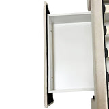 NNEDSZ King Size High Rise Headboard Linen Beige Fabric Four MDF Drawers with Wheels Bed Frame