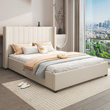 NNEDSZ Alexa Queen Size High Rise Headboard Linen Beige Fabric Four MDF Drawers with Wheels Bed Frame