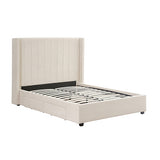NNEDSZ Alexa Queen Size High Rise Headboard Linen Beige Fabric Four MDF Drawers with Wheels Bed Frame