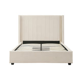NNEDSZ Alexa Queen Size High Rise Headboard Linen Beige Fabric Four MDF Drawers with Wheels Bed Frame