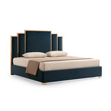 NNEDSZ Austin Bed Frame Polyester Turquoise Fabric Padded Upholstery High Quality Slats Polished Stainless Steel Feet