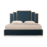 NNEDSZ Austin Bed Frame Polyester Turquoise Fabric Padded Upholstery High Quality Slats Polished Stainless Steel Feet