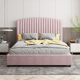 NNEDSZ Camelia Queen Size Bed Frame Pink Velvet Upholstery High Headboard Quality Slats Metal Structure