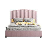 NNEDSZ Camelia Queen Size Bed Frame Pink Velvet Upholstery High Headboard Quality Slats Metal Structure