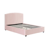 NNEDSZ Camelia Queen Size Bed Frame Pink Velvet Upholstery High Headboard Quality Slats Metal Structure