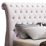 NNEDSZ Queen Size Sleigh Bedframe Velvet Upholstery Beige Colour Tufted Headboard And Footboard Deep Quilting