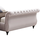 NNEDSZ Queen Size Sleigh Bedframe Velvet Upholstery Beige Colour Tufted Headboard And Footboard Deep Quilting