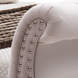 NNEDSZ Queen Size Sleigh Bedframe Velvet Upholstery Beige Colour Tufted Headboard And Footboard Deep Quilting