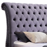 NNEDSZ Queen Size Sleigh Bedframe Velvet Upholstery Grey Colour Tufted Headboard And Footboard Deep Quilting