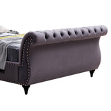 NNEDSZ Queen Size Sleigh Bedframe Velvet Upholstery Grey Colour Tufted Headboard And Footboard Deep Quilting