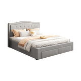 NNEDSZ Emily Bed Frame Queen Size Velvet Fabric Grey Four MDF Drawers with Wheels