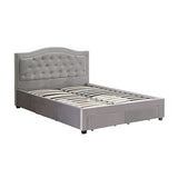 NNEDSZ Emily Bed Frame Queen Size Velvet Fabric Grey Four MDF Drawers with Wheels