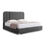 NNEDSZ Halcyon Bed Frame Air Leather Padded Upholstery High Quality Slats Polished Stainless Steel Feet