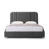 NNEDSZ Halcyon Bed Frame Air Leather Padded Upholstery High Quality Slats Polished Stainless Steel Feet