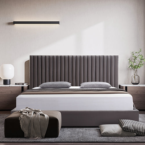 NNEDSZ Hillsdale Bed Frame Polyester Fabric Padded Upholstery High Quality Slats Polished Stainless Steel Feet
