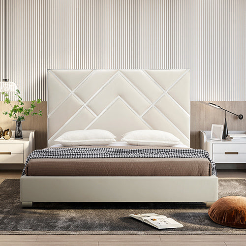 NNEDSZ Matrix Bed Frame Fabric Padded Upholstery High Quality Slats Polished Stainless Steel Feet